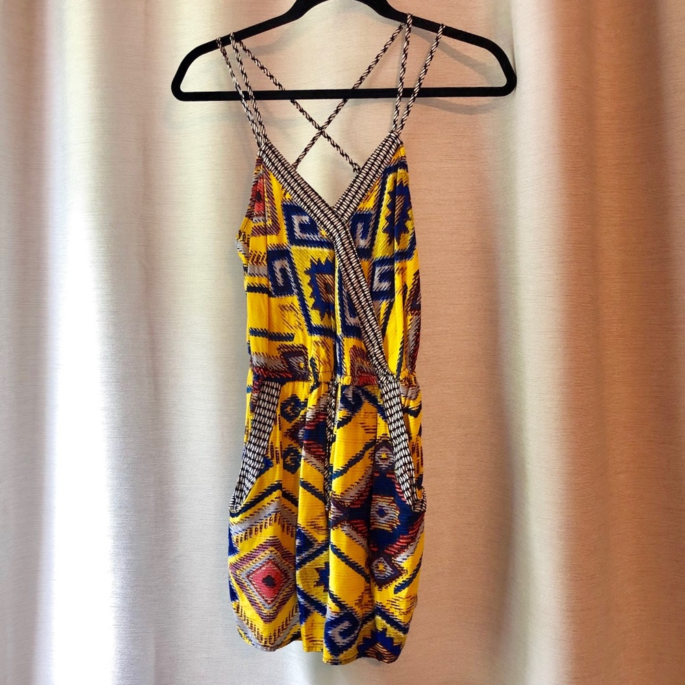 Bright yellow patterned romper